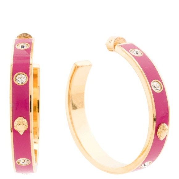 NEW Kurt Geiger London Enamel Eagle Hoop Earrings in Pink - Picture 1 of 2